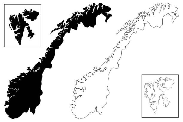 ilustraciones, imágenes clip art, dibujos animados e iconos de stock de vector mapa de noruega - svalbard islands