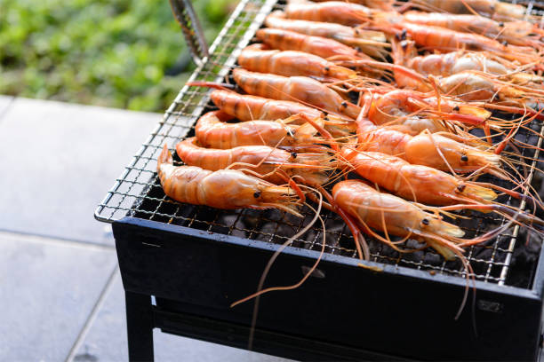The shrimp grill on the stove