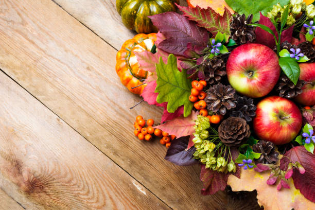 istock Fall background with blue flowers and colorful leaves, copy space 857901638