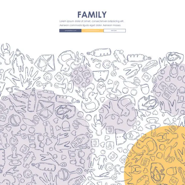 Vector illustration of family Doodle Website Template Design