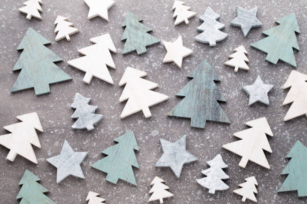 istock Christmas wooden decor on the snow background. 857906662