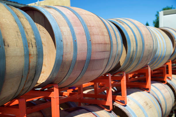 istock Wine barrels waiting to be filled 857908982