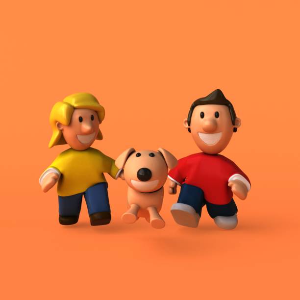 istock Kids and dog - 3D Illustration 857909038