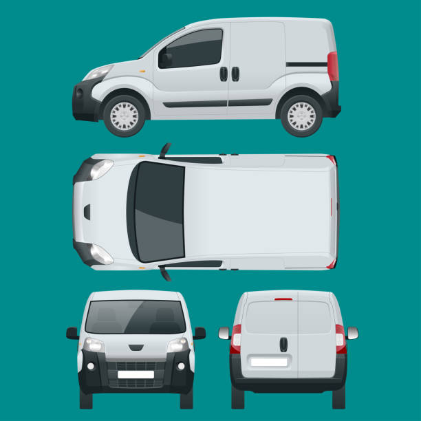 istock Small Van Car. Isolated car, template for car branding and advertising. Front, rear , side, top, isometry front and back. Change the color in one click. All elements in groups on separate layers. 857912394