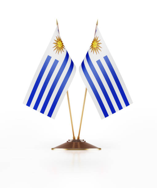 istock Miniature Uruguaian Flags On White Background 857916260