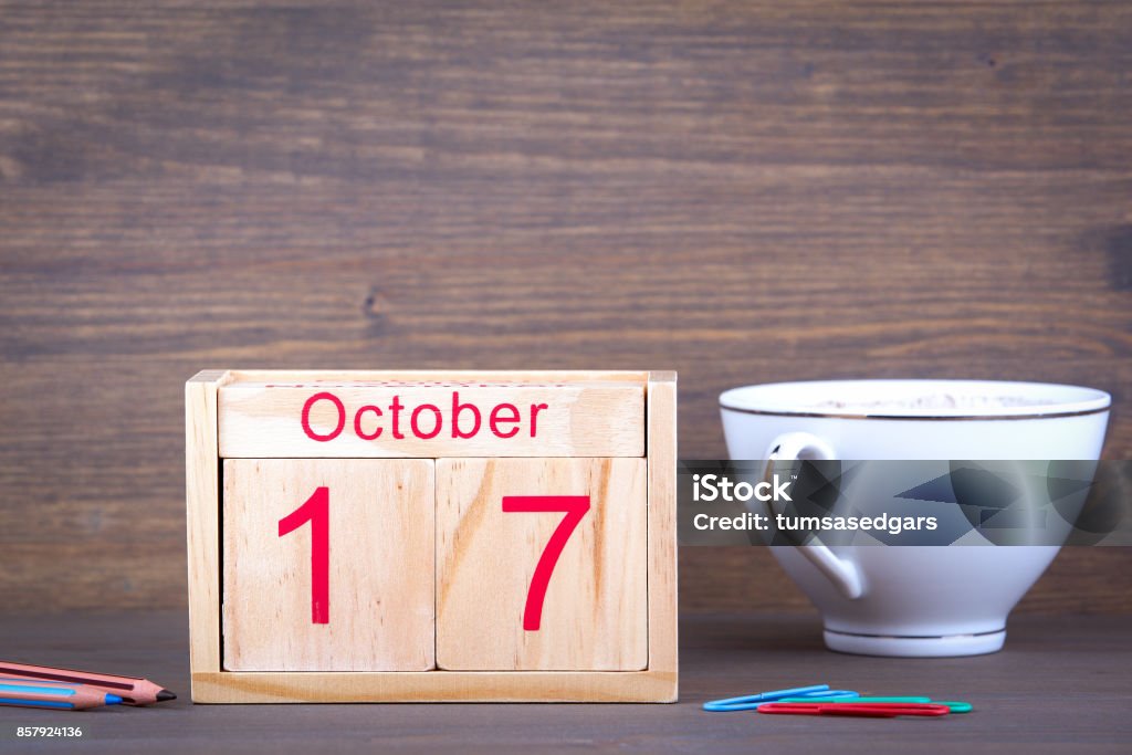 October 17. close-up wooden calendar. Time planning and business background. Abstract Stock Photo