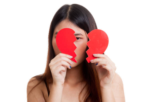 3D Rendering of unrequited love concept. 3D Rendering isolated on white.