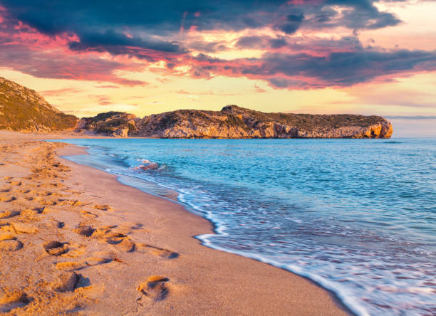 Footprints in the sand on the famous Turkish beach Patara