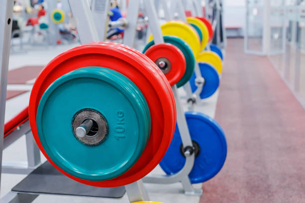 istock Rod with weights in the gym 857931468