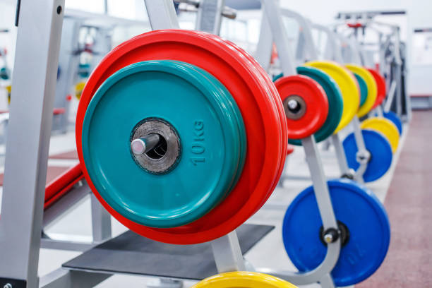 istock Rod with weights in the gym 857931546