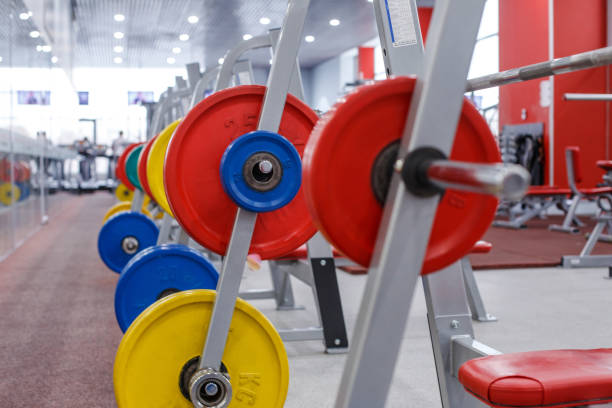 istock Rod with weights in the gym 857931650