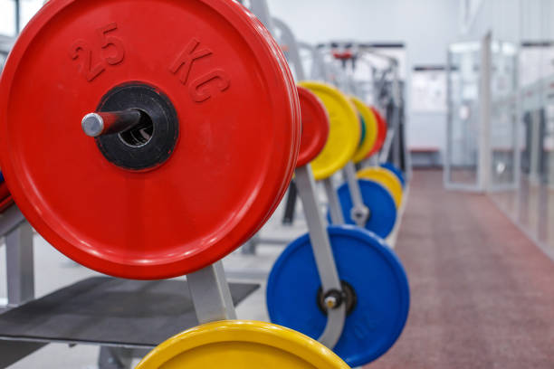 istock Rod with weights in the gym 857932114