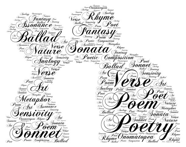 Words cloud, Poetry concept. Words cloud, Poetry concept made of tags and couple shape. verses stock illustrations