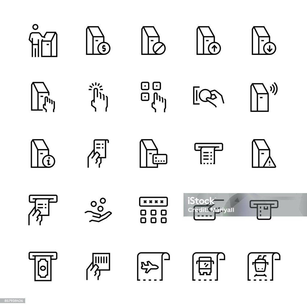 Conjunto de iconos de terminales de autoservicio. Símbolos vectoriales. - arte vectorial de Ícono libre de derechos