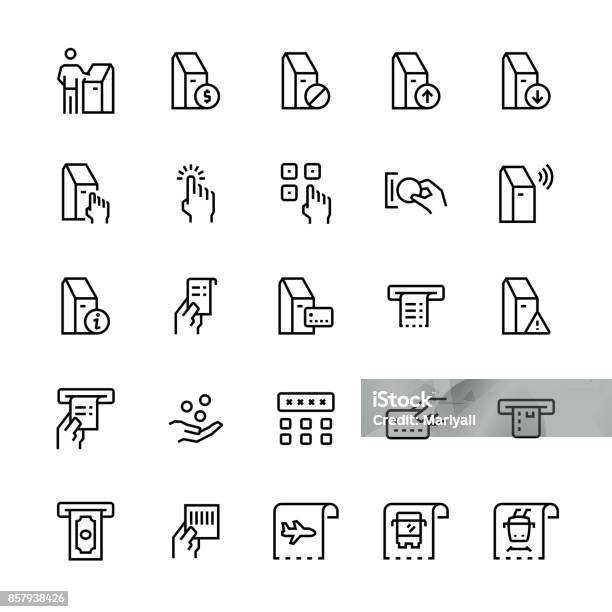 Ilustración de Conjunto De Iconos De Terminales De Autoservicio Símbolos Vectoriales y más Vectores Libres de Derechos de Ícono