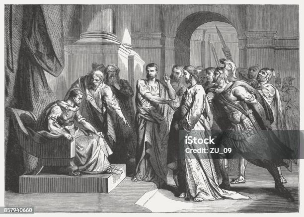 Christ Before Pilate Wood Engraving Published In 1886 Stock Illustration - Download Image Now