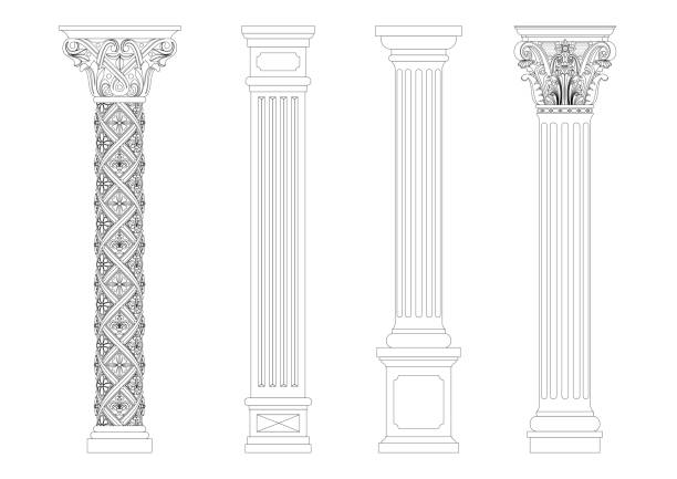 Contouring coloring of classical columns Contour coloring of classical columns. Set of patterns in vector graphics doric stock illustrations