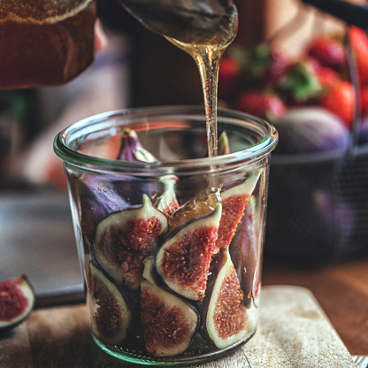 Preserving Figs with Honey in Jars