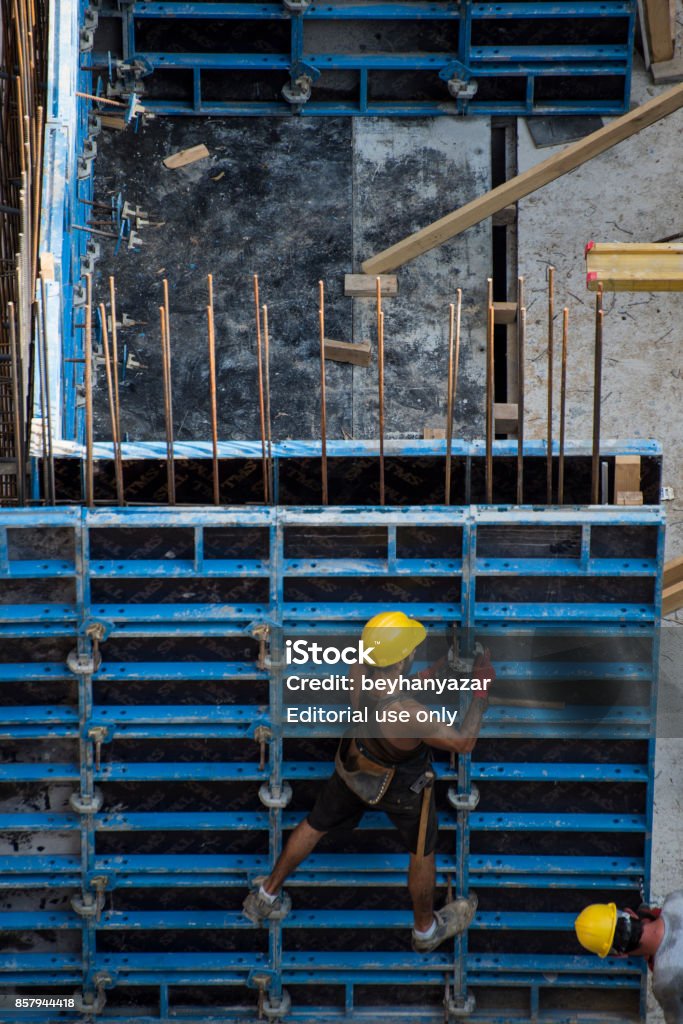 Binding In Construction Construction Worker Binding Rebar For Reinforce Concrete Column At The ...