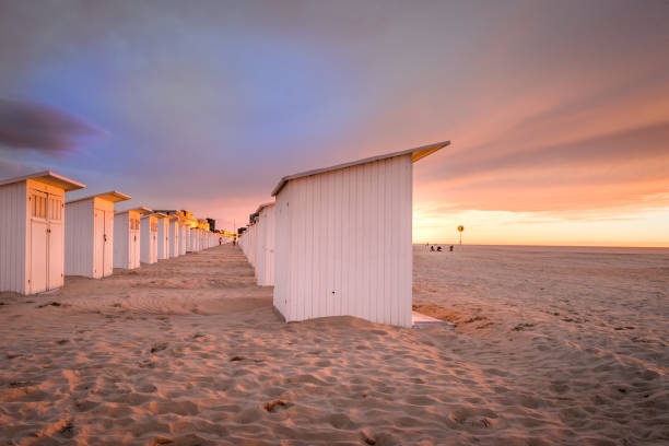 Sunset on the beach of Ostend stock photo