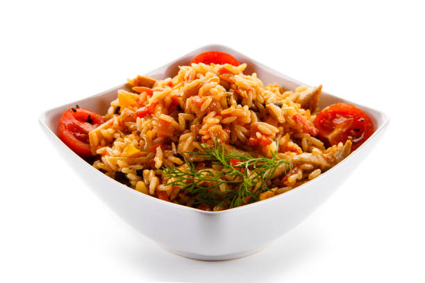 istock Roast chicken nuggets with rice and vegetables 857947604