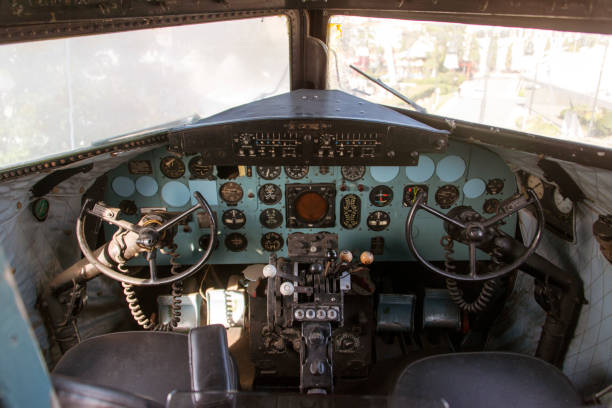 istock Cockpit of a vintage passenger plane 857976500