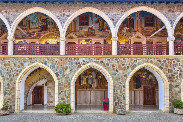 istock Arcade with mosaics in kykkos monastery 857982454