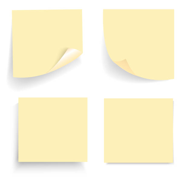 illustrations, cliparts, dessins animés et icônes de ensemble de feuilles de papier de bureau ou des autocollants collantes avec ombre isolé sur un fond transparent. modèle de note jaune vide pour votre conception. illustration vectorielle. - adhesive note note yellow note pad