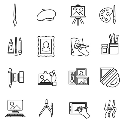 painter set icons. Painting collection. thin line design
