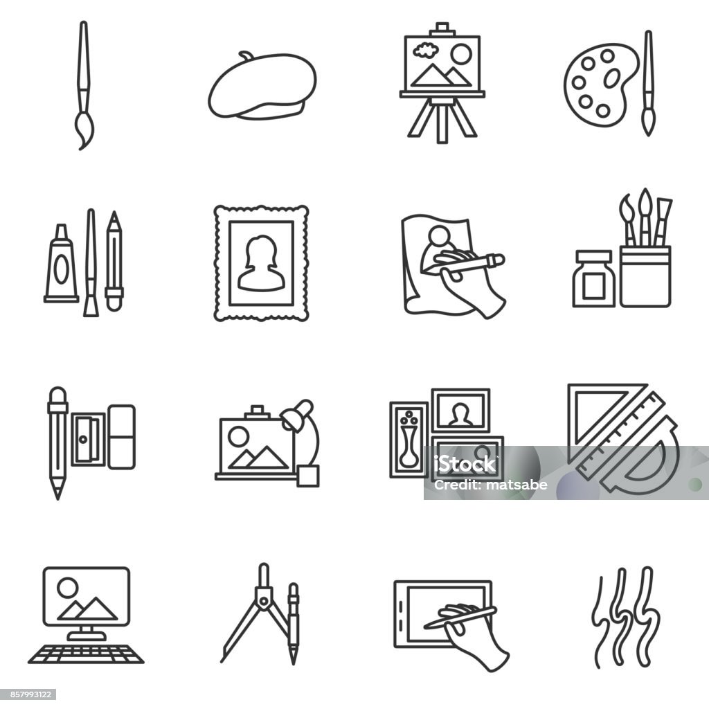 painter set icons. painter set icons. Painting collection. thin line design Icon Symbol stock vector