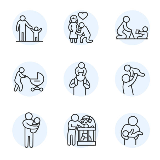 fatherhood icons set. fatherhood icons set. child care collection. paternity thin line design father stock illustrations