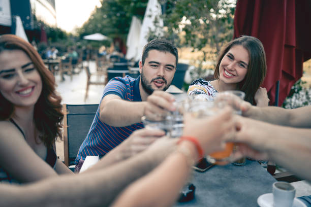 istock Group of Smiling Friends Toasting at Celebration Party 858004894