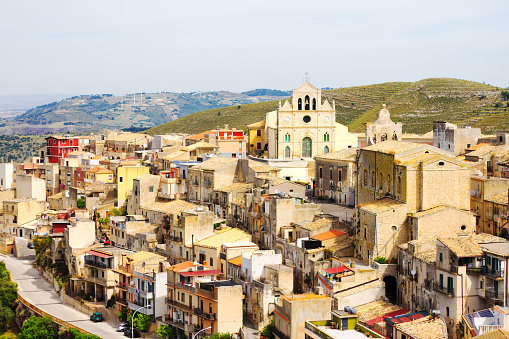 View of Ragusa (Ragusa Ibla), UNESCO heritage town on Italian island of Sicily. View from above of the city in Ragusa Ibla, Province of Ragusa, Val di Noto, Sicily, Italy.