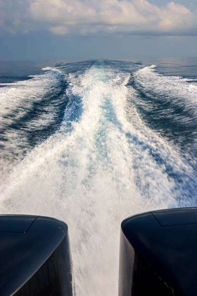 istock A view from the back of speed boat, twin engine displaying power and speed 858018756