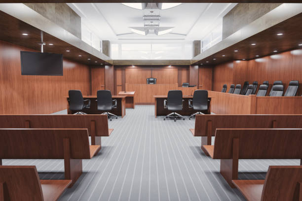 Empty Courtroom Interior of an empty courtroom. courtroom stock pictures, royalty-free photos & images