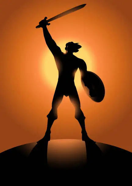 Vector illustration of Vector Male Barbarian Warrior Silhouette