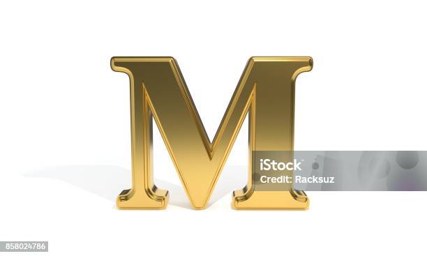 M Gold Colored Alphabet 3d Rendering Stock Photo - Download Image Now - Gold - Metal, Gold Colored, Letter M
