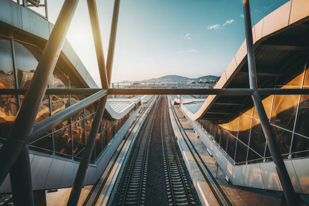 istock Railroad station on sunny evening 858027348