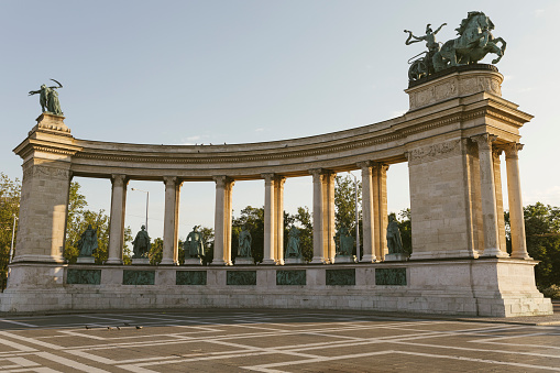 Vienna, Austria - 22 September, 2022: the fountain and statue of the Soviet War Memorial at Schwarzenbergplatz Square in Vienna