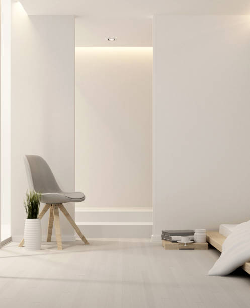 istock bedroom and living area in hotel or apartment - vertical image - Interior design - 3D Rendering 858034314