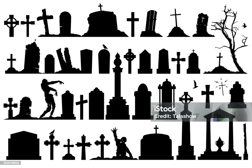 Gravestones and tombstones set Gravestones and tombstones cemetery set. Vector creepy cemetery. Tombstone stock vector