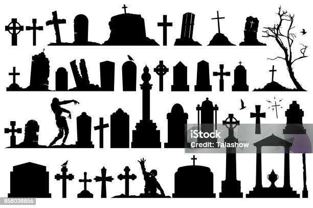 Gravestones And Tombstones Set Stock Illustration - Download Image Now - Tombstone, Vector, Spooky