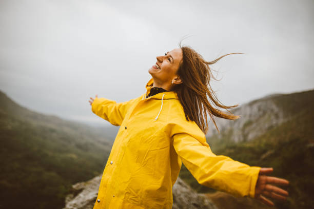 istock Happy hiker girl on mountain 858039290