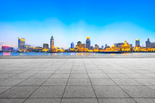 istock Empty square floor and modern city architecture scenery in Shanghai 858045308