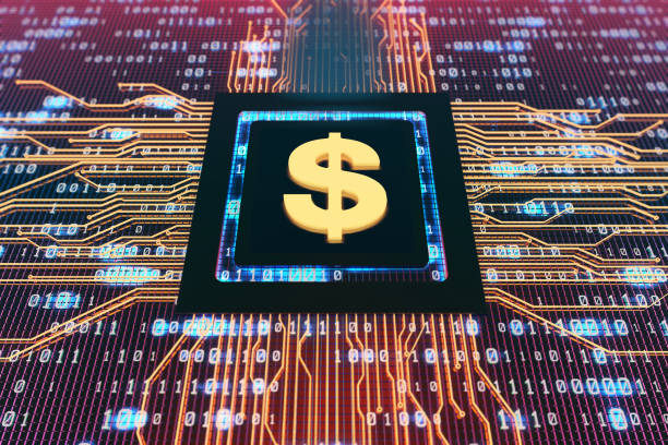istock Digital electronic components, circuit boards, technology era, currency symbols 858052710