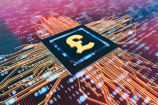 istock Digital electronic components, circuit boards, technology era, currency symbols 858052736