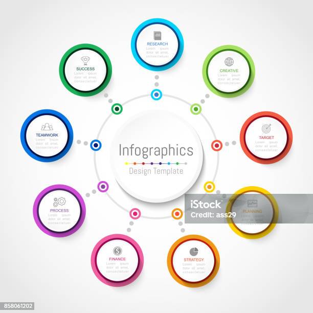 Infographic Design Elements For Your Business Data With 9 Options Parts Steps Timelines Or Processes Circle Round Concept Vector Illustration Stock Illustration - Download Image Now