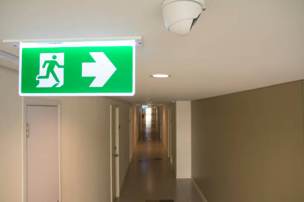 istock Fire escape sign at the corridor 858071808