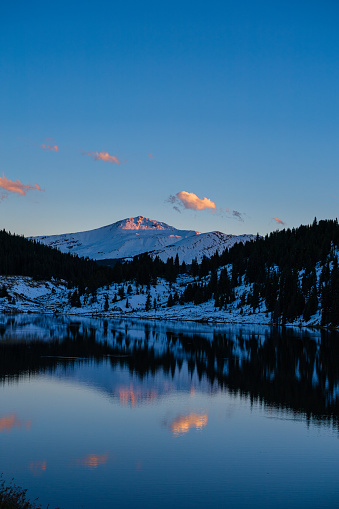 Jacque Peak Tenmile Range Lake Reflection Sunset - Mountain beauty, Summit County Colorado USA.
