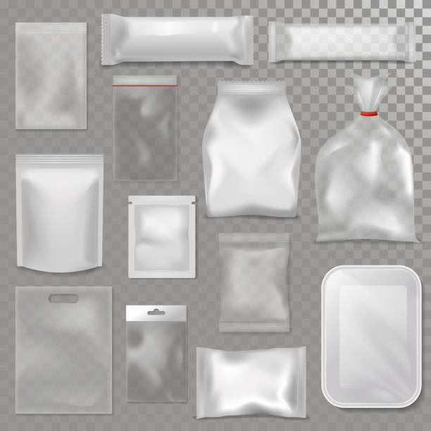 leere plastiktüte paket mock-up transparente pack 3d realistisch pack werbung template paket vektor-illustration - medium group of animals stock-grafiken, -clipart, -cartoons und -symbole